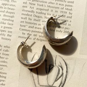 Vintage Sterling Silver Etched Hoop Earrings